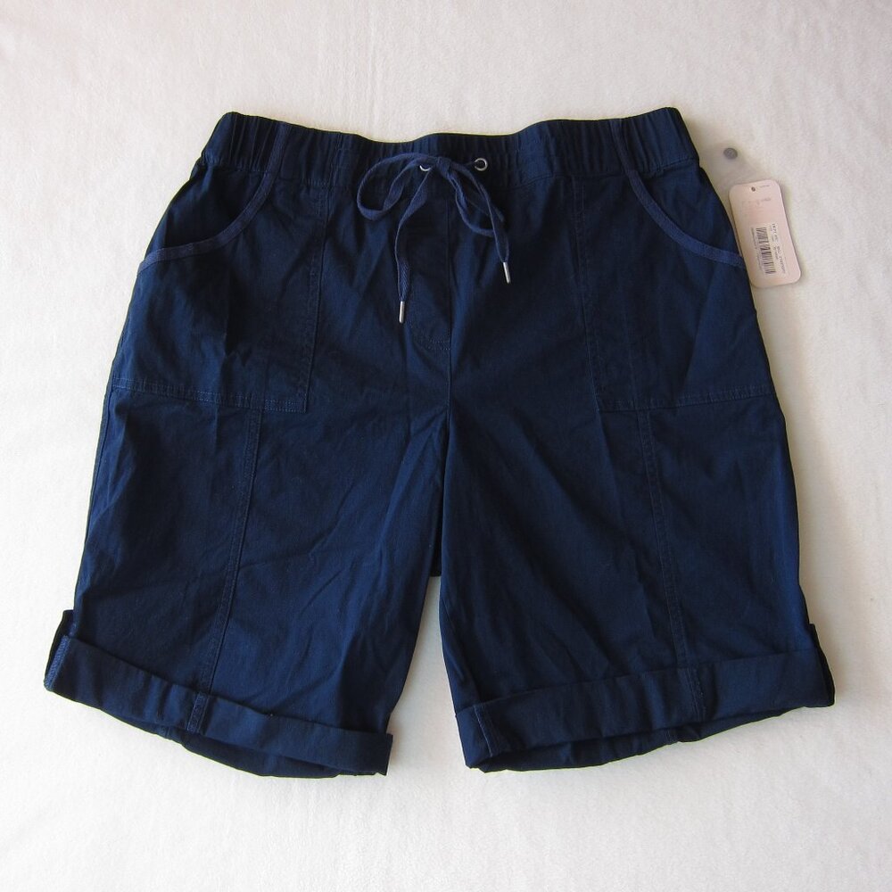 Allison Daley Navy Blue Bermuda Pull on Stretch Shorts Cuffs Size 16